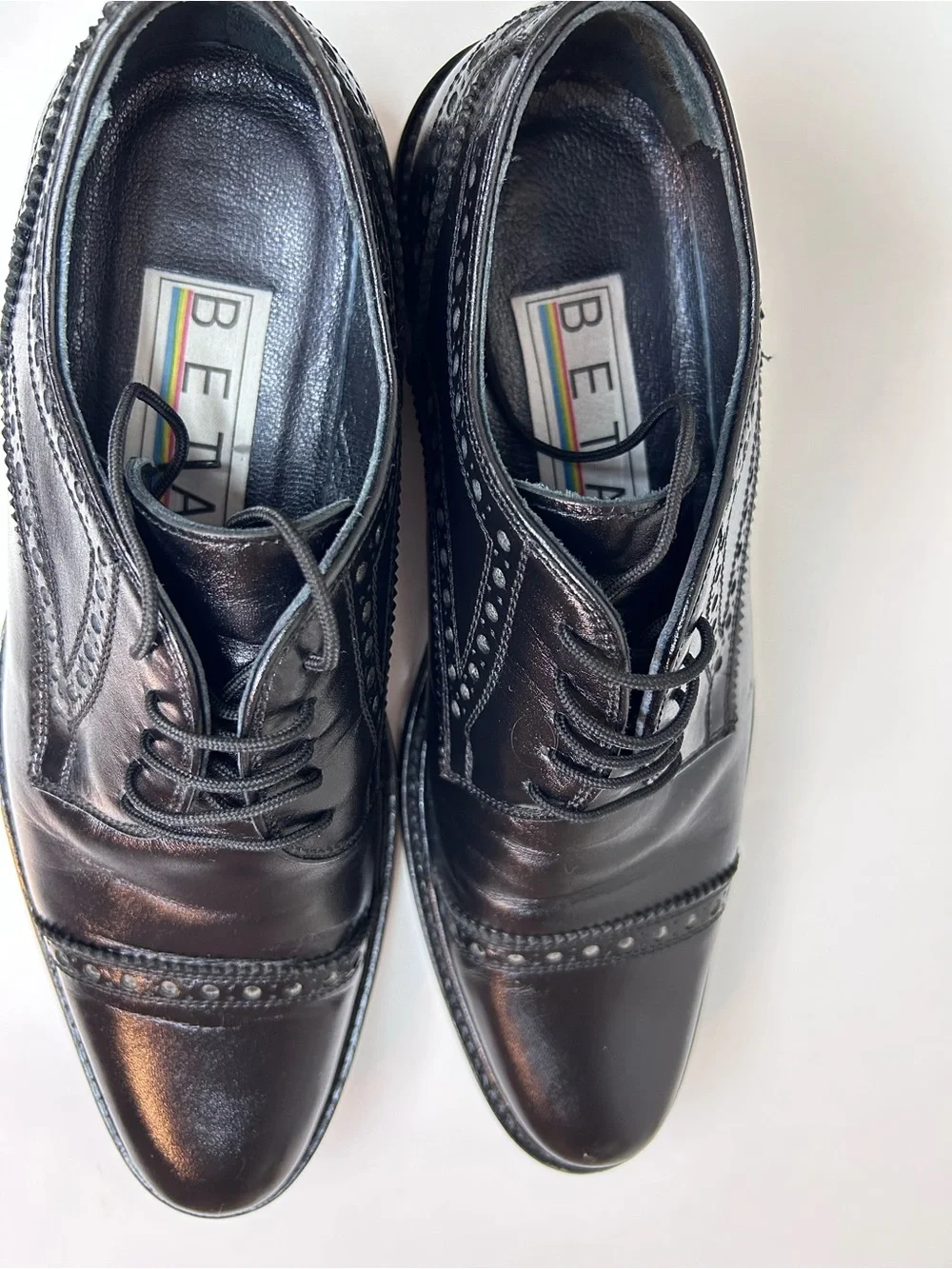 Beta Black Leather Cap Toe Oxford Dress Shoes EU 41 Worn Once